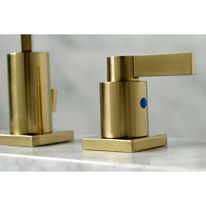 NuvoFusion FSC8963NDL Two-Handle 3-Hole Deck Mount Widespread Bathroom Faucet with Pop-Up Drain, Brushed Brass
