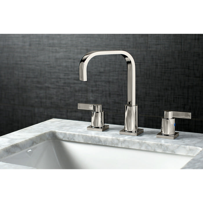 NuvoFusion FSC8969NDL Two-Handle 3-Hole Deck Mount Widespread Bathroom Faucet with Pop-Up Drain, Polished Nickel
