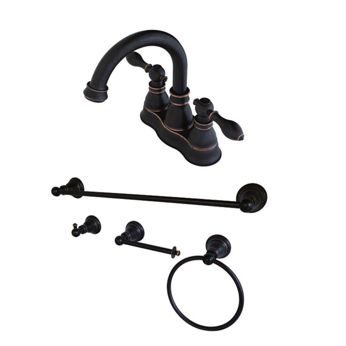 American Classic FSK1616ACL Two-Handle 2-Hole Deck Mount 4" Centerset Bathroom Faucet with 4-Piece Bathroom Accessories, Naples Bronze