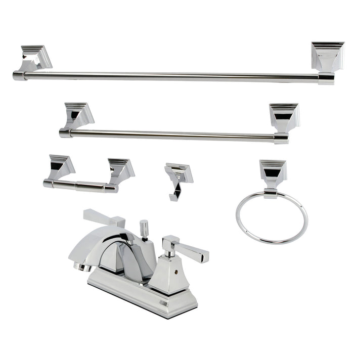 Concord FSK4641DL Two-Handle 3-Hole Deck Mount 4" Centerset Bathroom Faucet with 5-Piece Bathroom Accessories, Polished Chrome