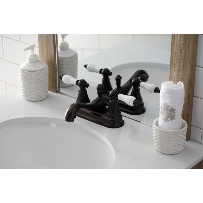 English Classic FSY3605PL Two-Handle 3-Hole Deck Mount 4" Centerset Bathroom Faucet with Plastic Pop-Up, Oil Rubbed Bronze