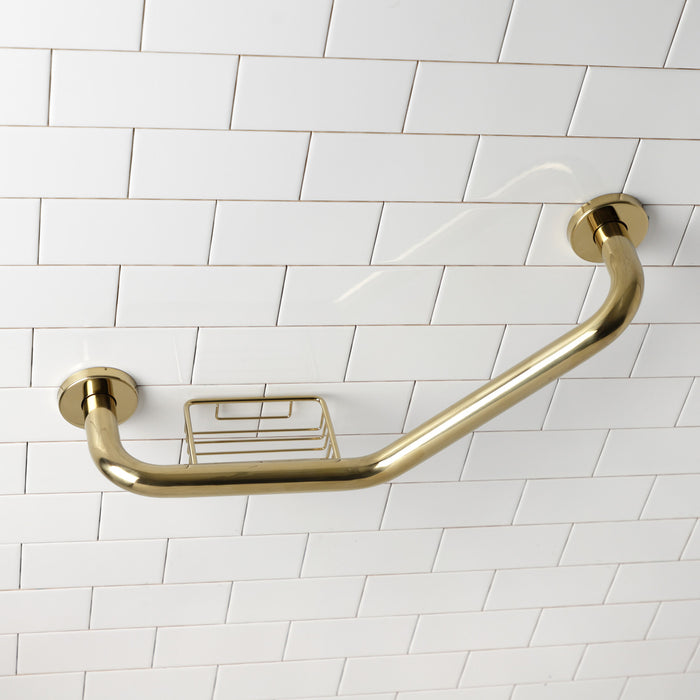 Meridian GBS141012CS2 10-Inch x 12-Inch Angled Stainless Steel Grab Bar with Soap Holder, Polished Brass