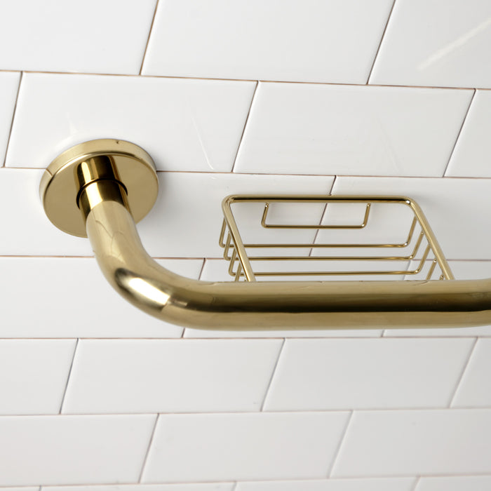 Meridian GBS141012CS2 10-Inch x 12-Inch Angled Stainless Steel Grab Bar with Soap Holder, Polished Brass