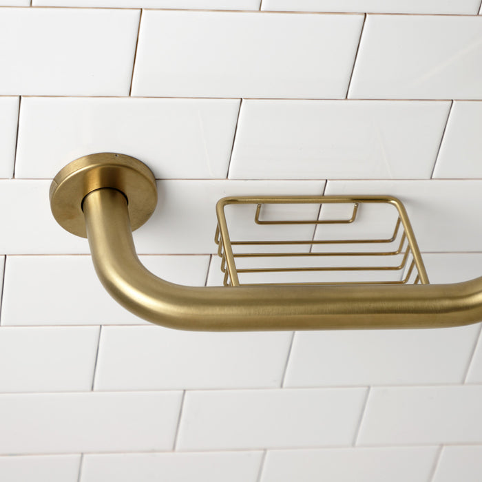 Meridian Thrive In Place GBS141012CS7 10-Inch x 12-Inch Angled Grab Bar with Soap Holder, Brushed Brass