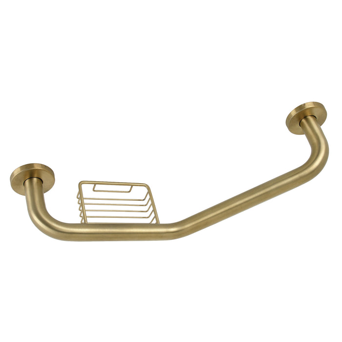 Meridian Thrive In Place GBS141012CS7 10-Inch x 12-Inch Angled Grab Bar with Soap Holder, Brushed Brass