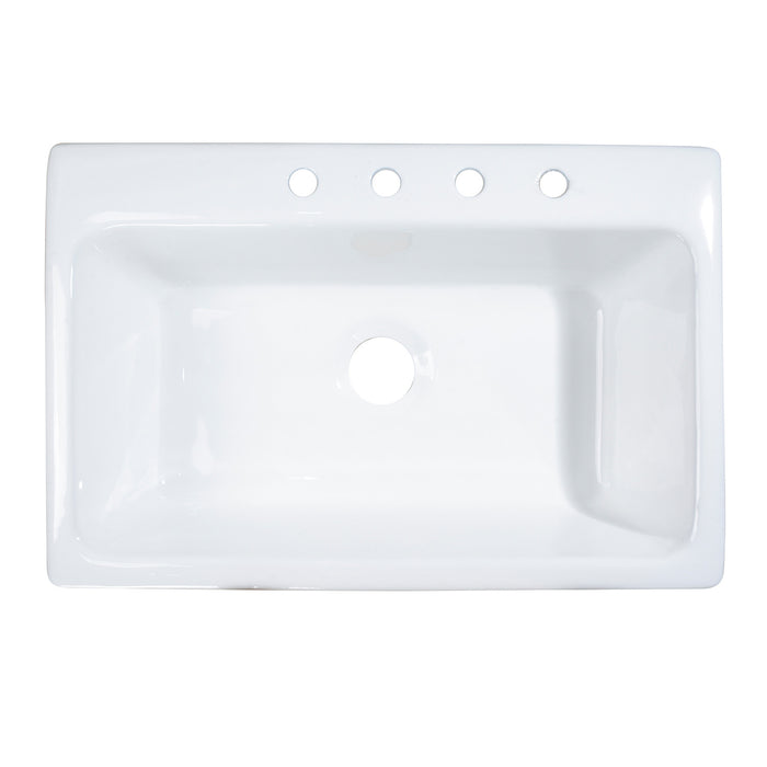 Towne GCKTS33229 33-Inch Cast Iron Self-Rimming 4-Hole Single Bowl Drop-In Kitchen Sink, White