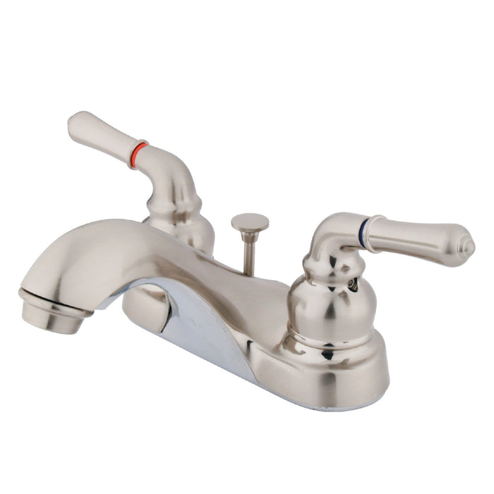 Windsor GKB0828 Two-Handle 3-Hole Deck Mount 4" Centerset Bathroom Faucet with Plastic Pop-Up, Brushed Nickel