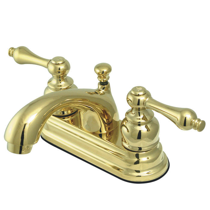 Vintage GKB2602AL Two-Handle 3-Hole Deck Mount 4" Centerset Bathroom Faucet with Plastic Pop-Up, Polished Brass
