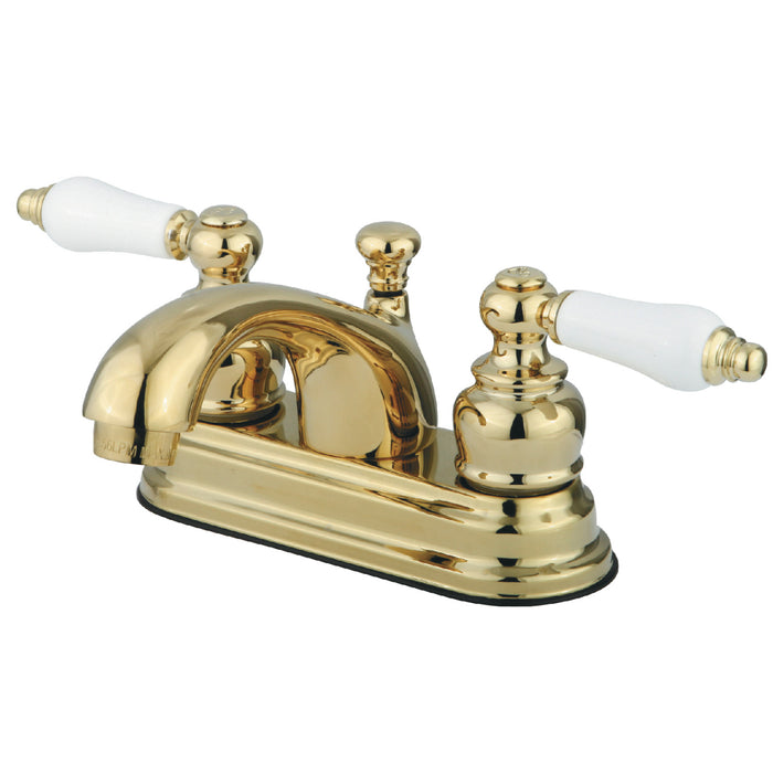 Vintage GKB2602PL Two-Handle 3-Hole Deck Mount 4" Centerset Bathroom Faucet with Plastic Pop-Up, Polished Brass