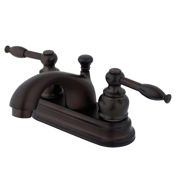Knight GKB2605KL Two-Handle 3-Hole Deck Mount 4" Centerset Bathroom Faucet with Plastic Pop-Up, Oil Rubbed Bronze