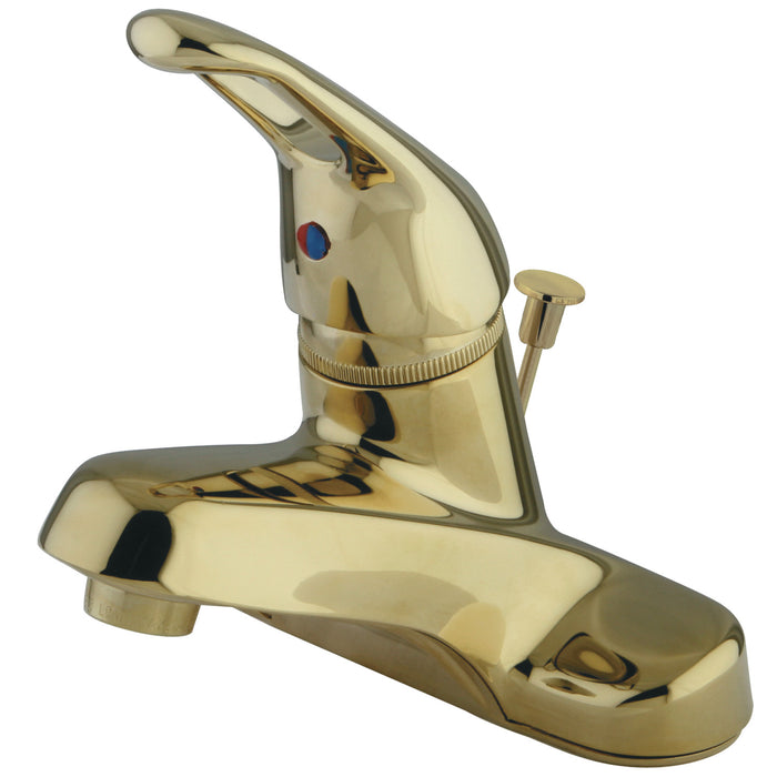 Wyndham GKB512 Single-Handle 3-Hole Deck Mount 4" Centerset Bathroom Faucet with Plastic Pop-Up, Polished Brass