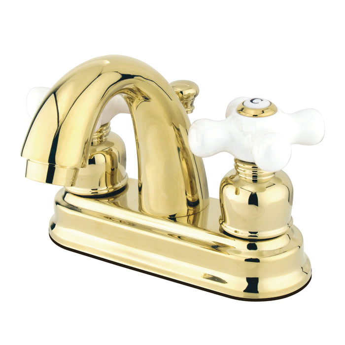 Restoration GKB5612PX Two-Handle 3-Hole Deck Mount 4" Centerset Bathroom Faucet with Plastic Pop-Up, Polished Brass