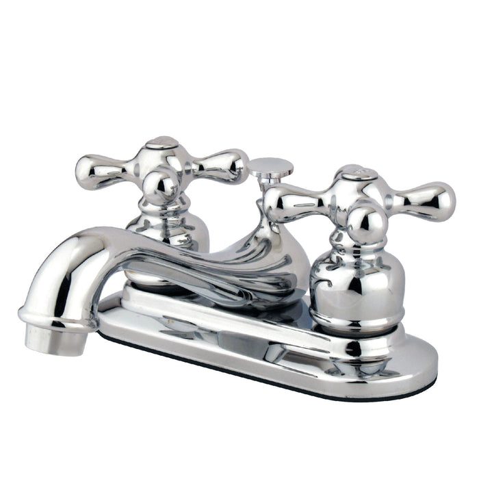 GKB601AXB Two-Handle 3-Hole Deck Mount 4" Centerset Bathroom Faucet with Plastic Pop-Up, Polished Chrome