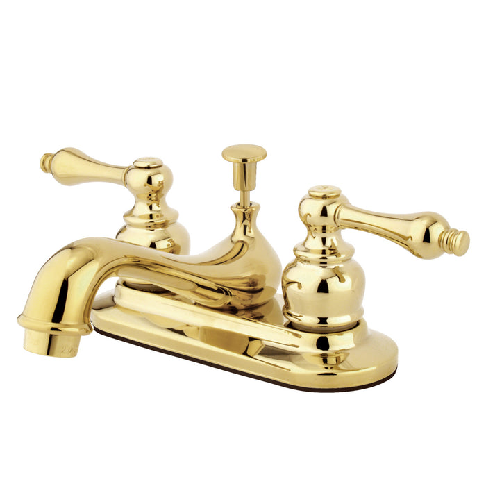 Restoration GKB602AL Two-Handle 3-Hole Deck Mount 4" Centerset Bathroom Faucet with Plastic Pop-Up, Polished Brass