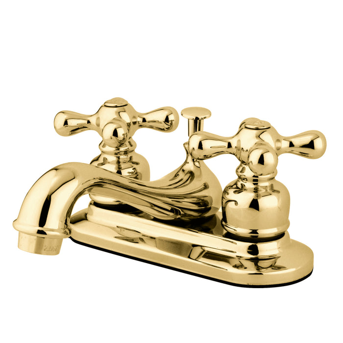 Restoration GKB602AX Two-Handle 3-Hole Deck Mount 4" Centerset Bathroom Faucet with Plastic Pop-Up, Polished Brass
