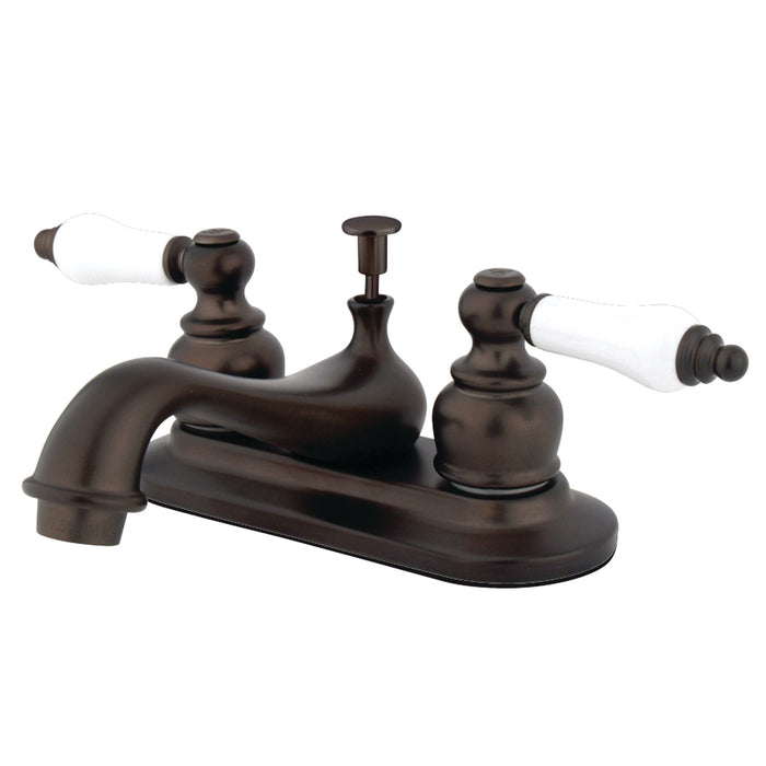 Restoration GKB605B Two-Handle 3-Hole Deck Mount 4" Centerset Bathroom Faucet with Plastic Pop-Up, Oil Rubbed Bronze