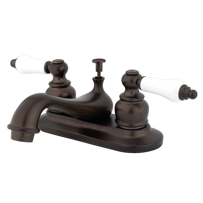 Restoration GKB605PL Two-Handle 3-Hole Deck Mount 4" Centerset Bathroom Faucet with Plastic Pop-Up, Oil Rubbed Bronze