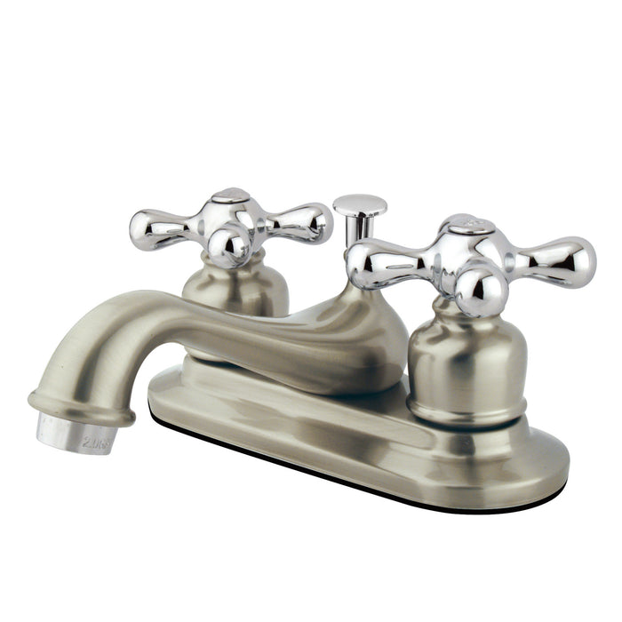 Restoration GKB607AX Two-Handle 3-Hole Deck Mount 4" Centerset Bathroom Faucet with Plastic Pop-Up, Brushed Nickel/Polished Chrome