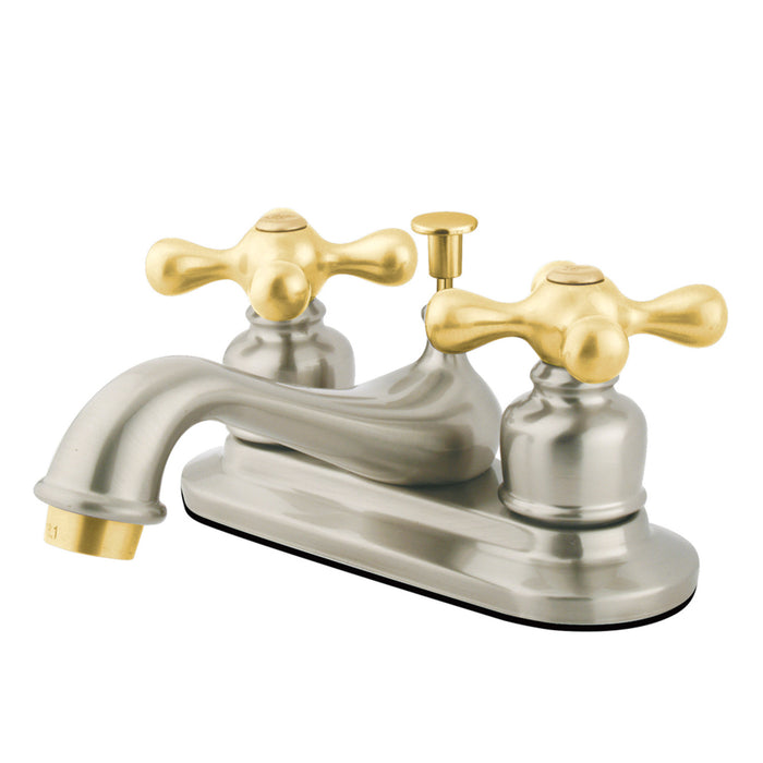 Restoration GKB609AX Two-Handle 3-Hole Deck Mount 4" Centerset Bathroom Faucet with Plastic Pop-Up, Brushed Nickel/Polished Brass