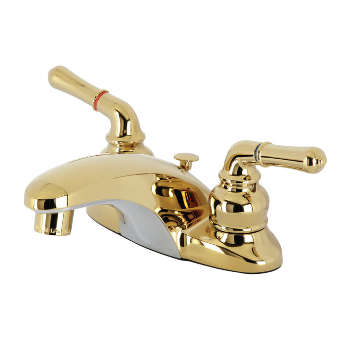 Magellan GKB622 Two-Handle 3-Hole Deck Mount 4" Centerset Bathroom Faucet with Plastic Pop-Up, Polished Brass