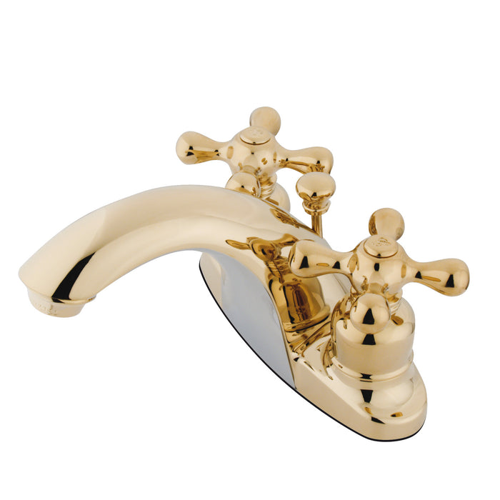 English Country GKB7642AX Two-Handle 3-Hole Deck Mount 4" Centerset Bathroom Faucet with Plastic Pop-Up, Polished Brass