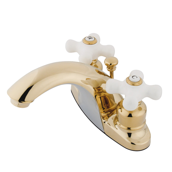English Country GKB7642PX Two-Handle 3-Hole Deck Mount 4" Centerset Bathroom Faucet with Plastic Pop-Up, Polished Brass