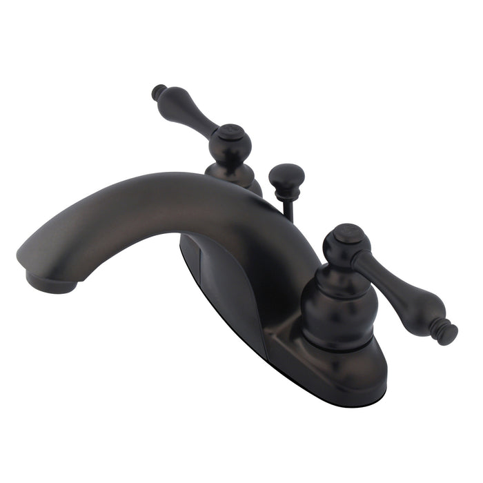 English Country GKB7645AL Two-Handle 3-Hole Deck Mount 4" Centerset Bathroom Faucet with Plastic Pop-Up, Oil Rubbed Bronze
