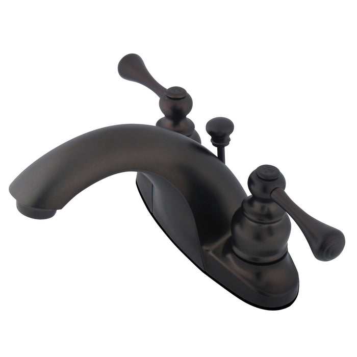 English Country GKB7645BL Two-Handle 3-Hole Deck Mount 4" Centerset Bathroom Faucet with Plastic Pop-Up, Oil Rubbed Bronze