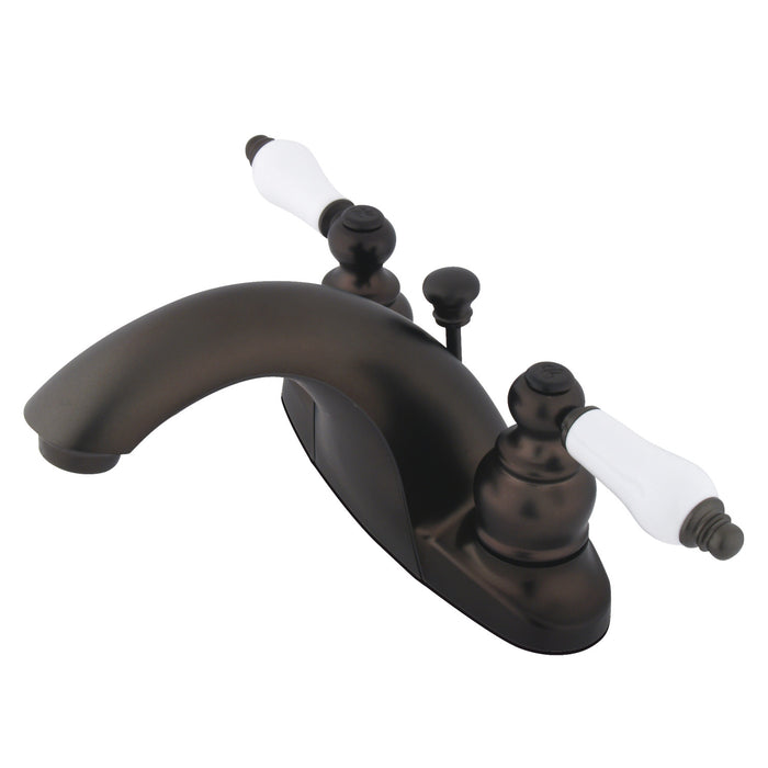 English Country GKB7645PL Two-Handle 3-Hole Deck Mount 4" Centerset Bathroom Faucet with Plastic Pop-Up, Oil Rubbed Bronze