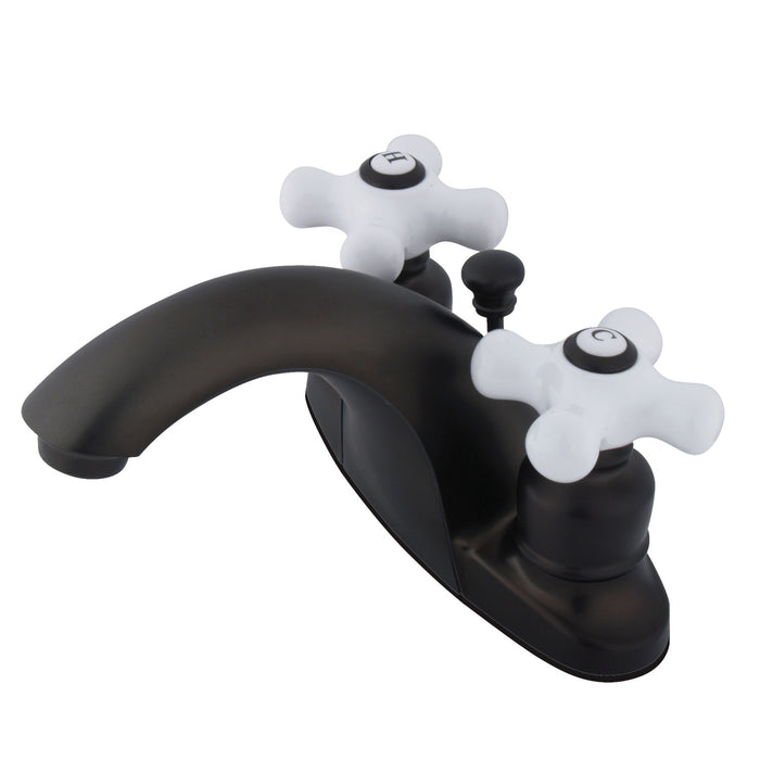 English Country GKB7645PX Two-Handle 3-Hole Deck Mount 4" Centerset Bathroom Faucet with Plastic Pop-Up, Oil Rubbed Bronze