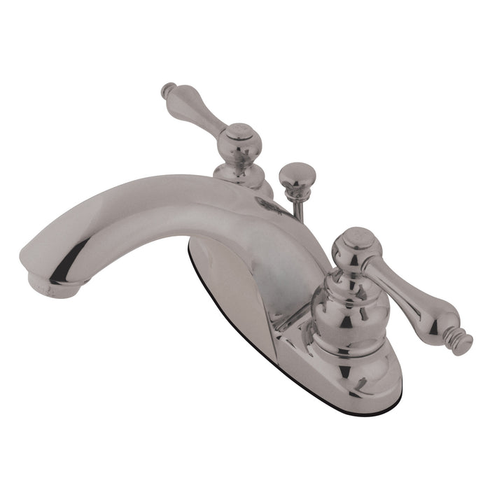 English Country GKB7648AL Two-Handle 3-Hole Deck Mount 4" Centerset Bathroom Faucet with Plastic Pop-Up, Brushed Nickel