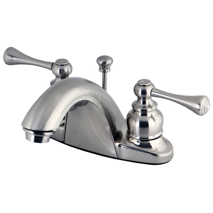 English Country GKB7648BL Two-Handle 3-Hole Deck Mount 4" Centerset Bathroom Faucet with Plastic Pop-Up, Brushed Nickel