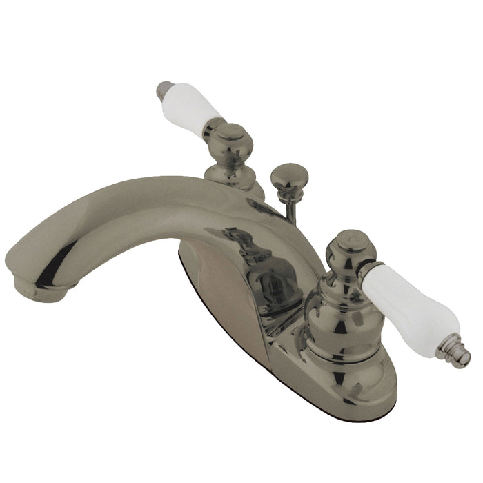 English Country GKB7648PL Two-Handle 3-Hole Deck Mount 4" Centerset Bathroom Faucet with Plastic Pop-Up, Brushed Nickel