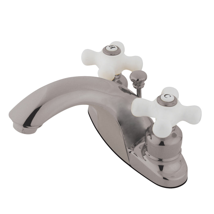 English Country GKB7648PX Two-Handle 3-Hole Deck Mount 4" Centerset Bathroom Faucet with Plastic Pop-Up, Brushed Nickel