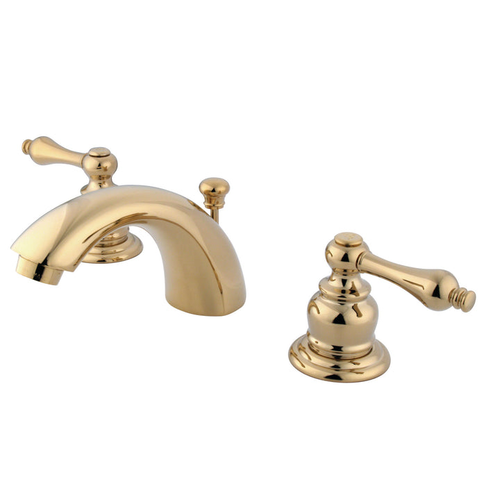 Magellan GKB942AL Two-Handle 3-Hole Deck Mount Mini-Widespread Bathroom Faucet with Plastic Pop-Up, Polished Brass