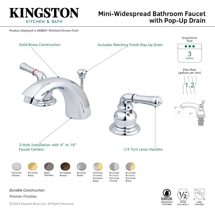 Magellan GKB951 Two-Handle 3-Hole Deck Mount Mini-Widespread Bathroom Faucet with Plastic Pop-Up, Polished Chrome