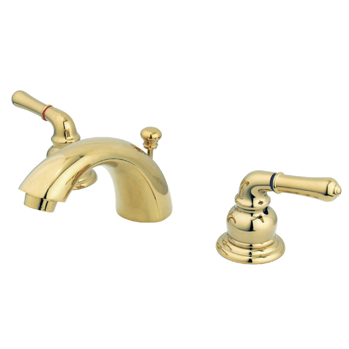 Magellan GKB952 Two-Handle 3-Hole Deck Mount Mini-Widespread Bathroom Faucet with Plastic Pop-Up, Polished Brass