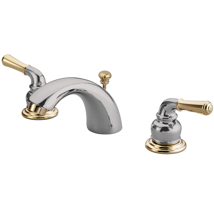 Magellan GKB954 Two-Handle 3-Hole Deck Mount Mini-Widespread Bathroom Faucet with Plastic Pop-Up, Polished Chrome/Polished Brass