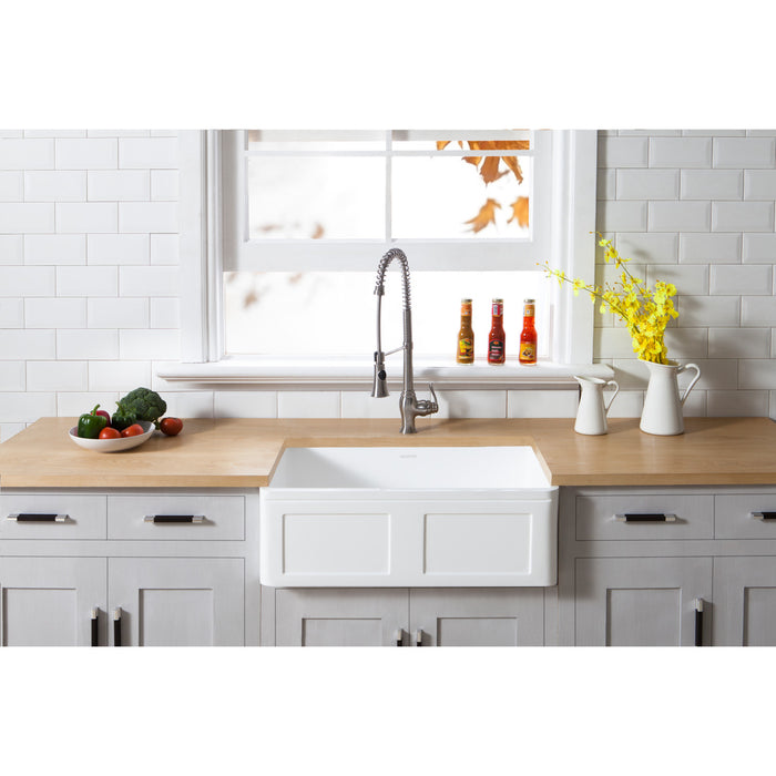 Arcticstone GKFA301810DS 30-Inch Solid Surface White Stone Apron-Front Single Bowl Farmhouse Kitchen Sink, Matte White