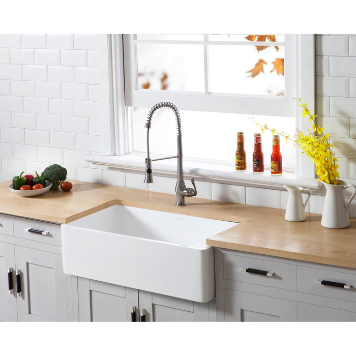 Arcticstone GKFA331810BC 33-Inch Solid Surface White Stone Apron-Front Single Bowl Farmhouse Kitchen Sink, Matte White