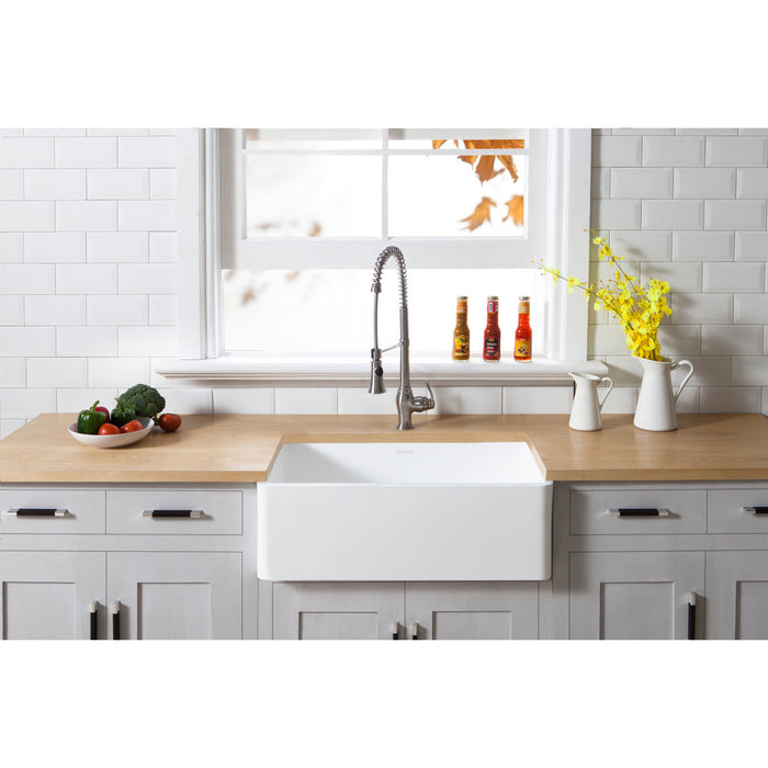 Arcticstone GKFA331810BC 33-Inch Solid Surface White Stone Apron-Front Single Bowl Farmhouse Kitchen Sink, Matte White