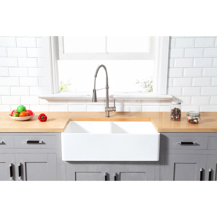 Arcticstone GKFA331810BCD 33-Inch Solid Surface White Stone Apron-Front Double Bowl Farmhouse Kitchen Sink, Matte White