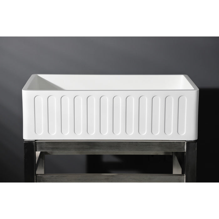 Arcticstone GKFA331810RM 33-Inch Solid Surface White Stone Apron-Front Single Bowl Farmhouse Kitchen Sink, Matte White