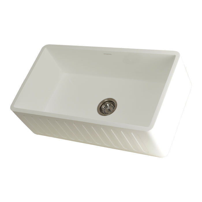 Arcticstone GKFA331810RM 33-Inch Solid Surface White Stone Apron-Front Single Bowl Farmhouse Kitchen Sink, Matte White
