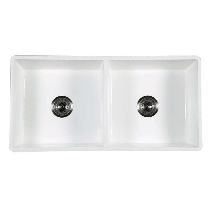 Arcticstone GKFA361810SQD 36-Inch Solid Surface White Stone Apron-Front Double Bowl Farmhouse Kitchen Sink, Matte White