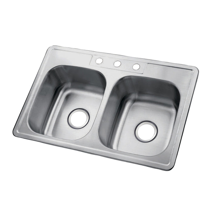 Studio GKTD332283 33-Inch Stainless Steel Self-Rimming 3-Hole Double Bowl Drop-In Kitchen Sink, Brushed