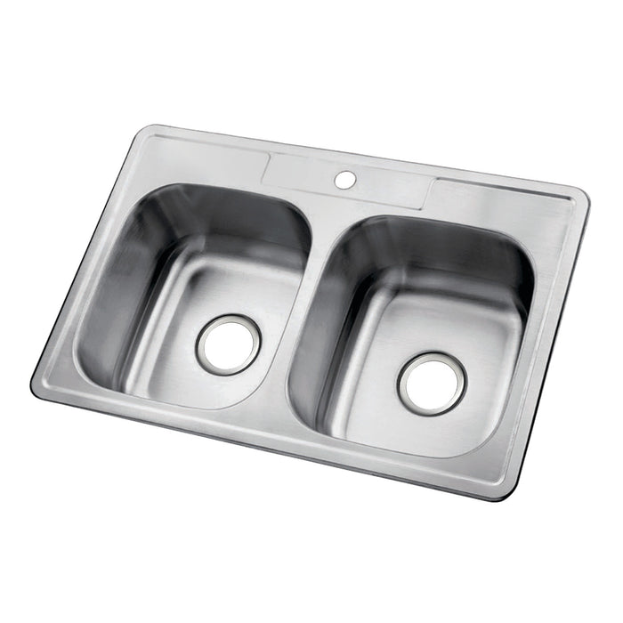Studio GKTD332291 33-Inch Stainless Steel Self-Rimming 1-Hole Double Bowl Drop-In Kitchen Sink, Brushed