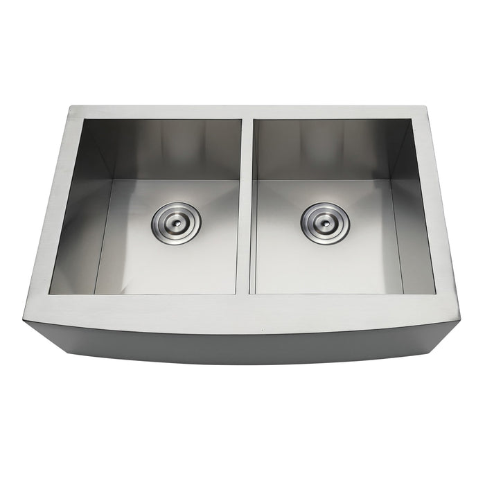 Uptowne GKTDF30209 30-Inch Stainless Steel Apron-Front Double Bowl Farmhouse Kitchen Sink, Brushed