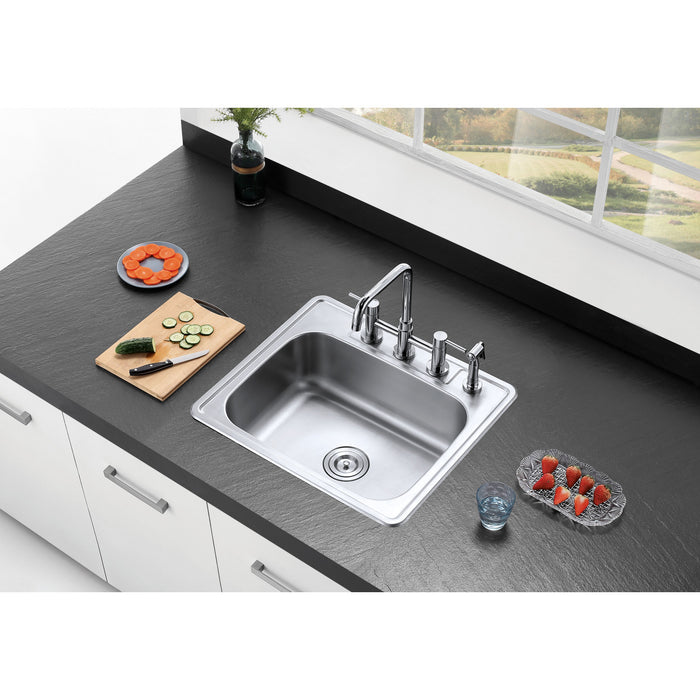 Studio GKTS2522 25-Inch Stainless Steel Self-Rimming 4-Hole Single Bowl Drop-In Kitchen Sink, Brushed