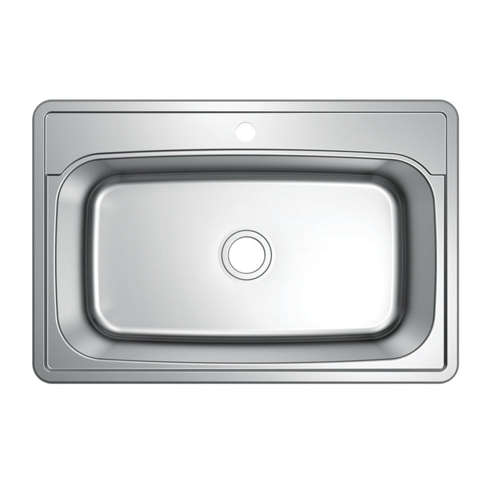 Studio GKTS3322901 33-Inch Stainless Steel Self-Rimming 1-Hole Single Bowl Drop-In Kitchen Sink, Brushed